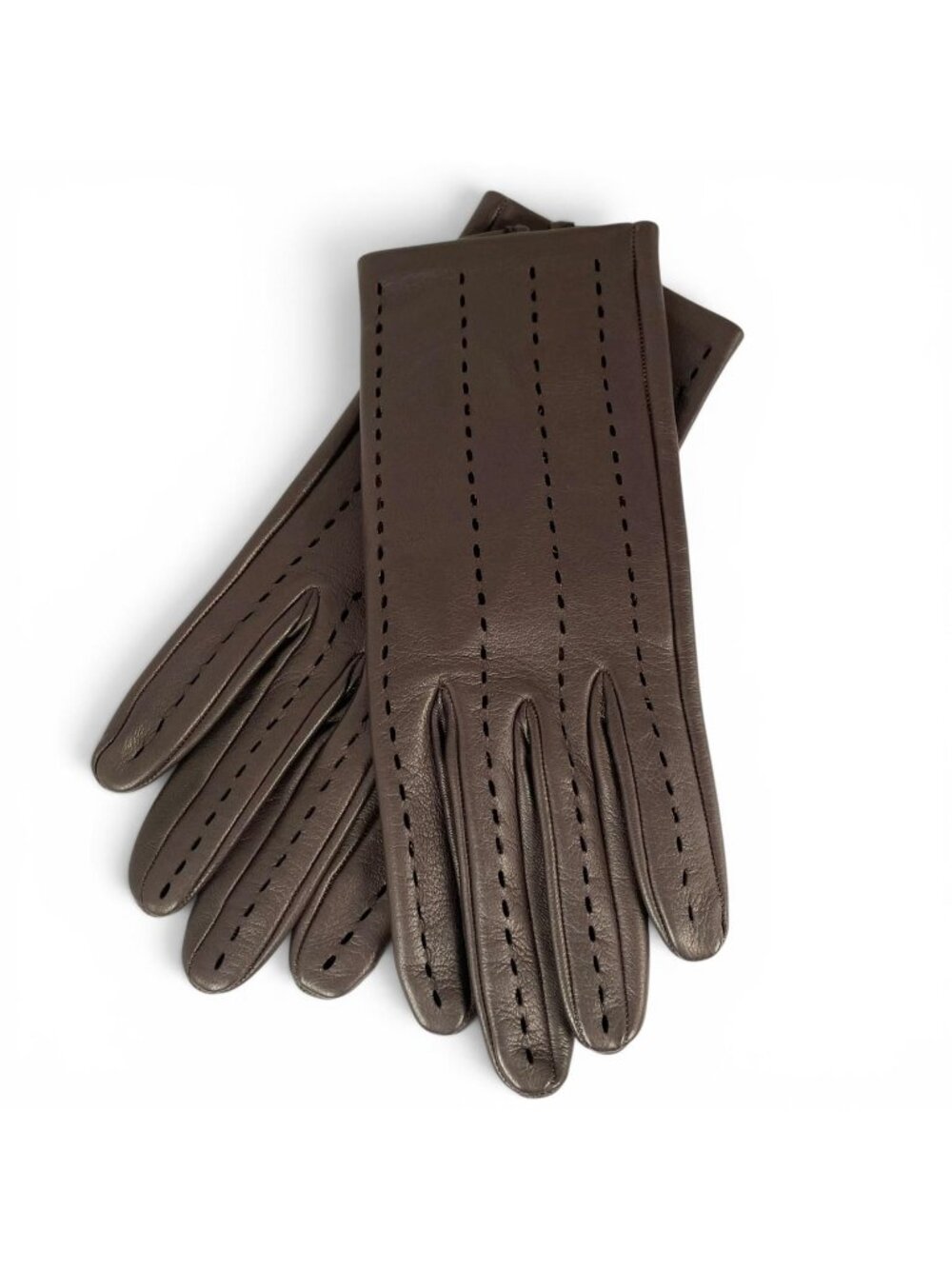 Hermes Lambskin Leather Perforated Gloves Dark Brown